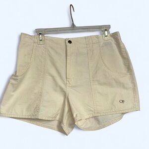 Vintage Ocean Pacific Size 38 Cream Cotton Cargo Beach Shorts Retro Surf 90s
